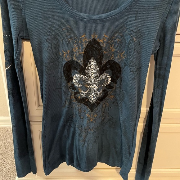 Miss Me long sleeve ribbed t-shirt with embellishments. Size large. - Picture 1 of 3
